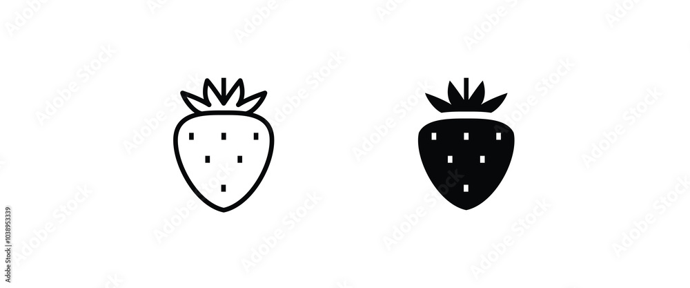 Fototapeta premium Garden strawberry fruit icon or strawberries icons vector, sign, symbol, logo, illustration, editable stroke, flat