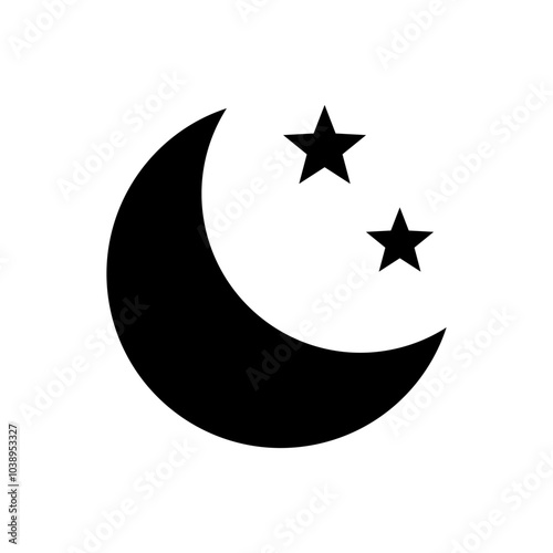 Crescent moon with stars icon. Night icon. Crescent moon icon.