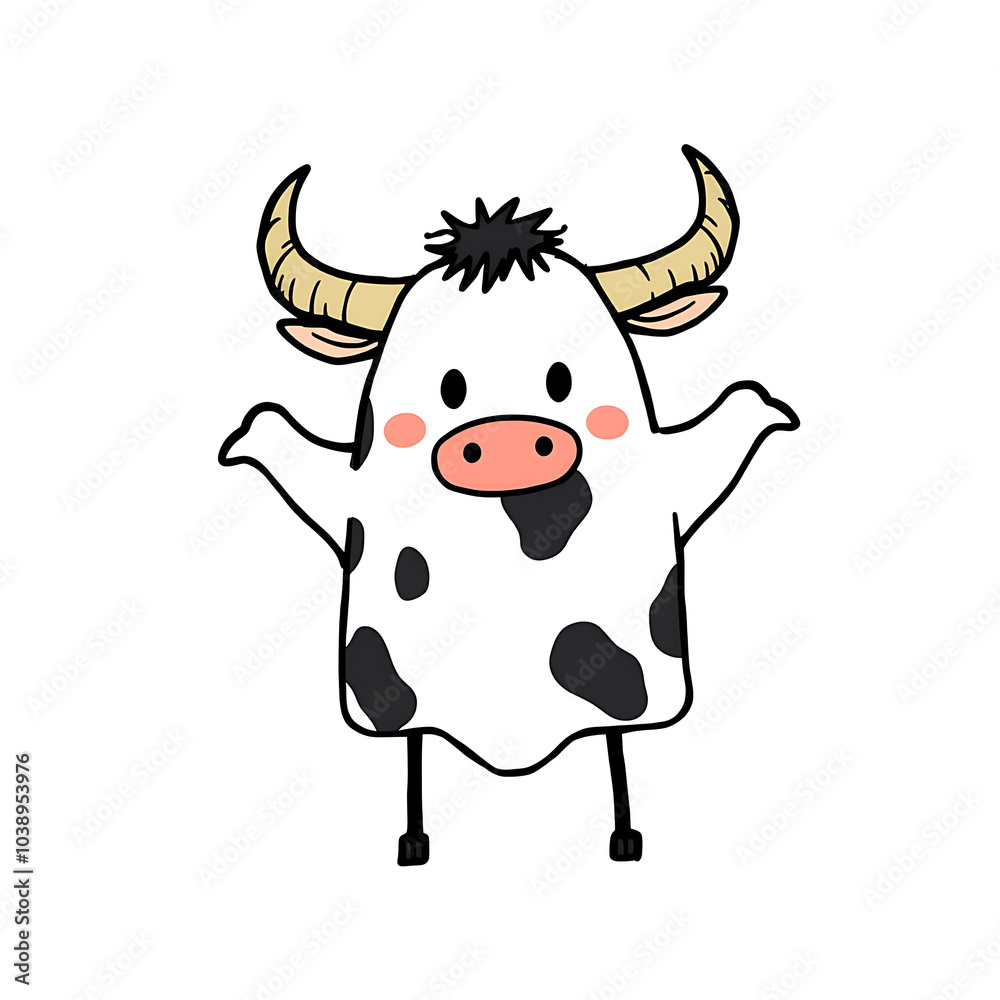 Friendly cow ghost doodle illustration. 