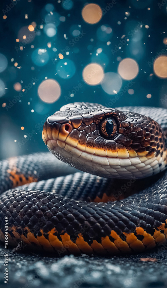 New Year background with a cute snake - a symbol of 2025 New Year background with a cute snake - a symbol of 2025
