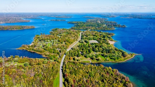 Bird eye view of St. Laurent River at Long Sault Parkway photo