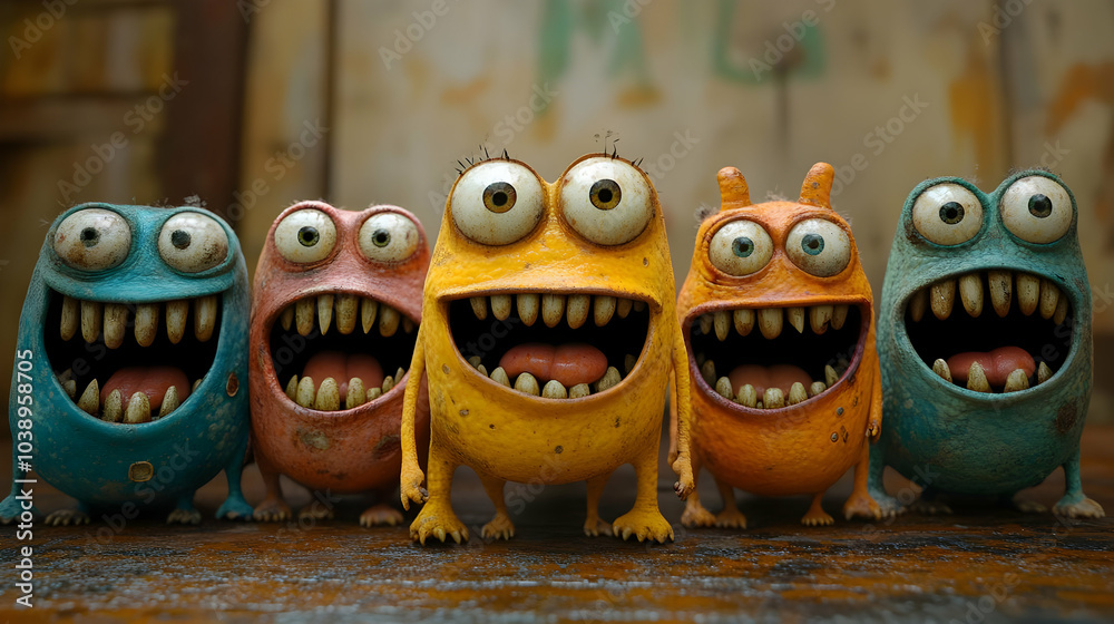 Smiling Monster Friends 3D Illustration Smiling Monster Friends 3D Illustration