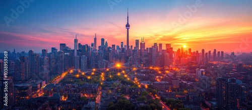 Toronto Skyline at Sunset with Network Connections