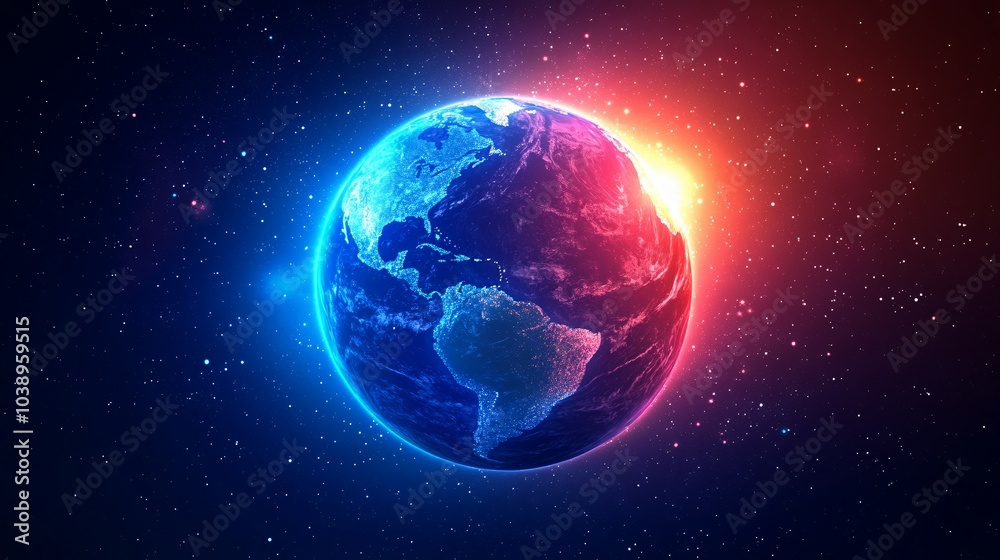 Earth Illuminated with City Lights and Stars in Space Earth Illuminated with City Lights and Stars in Space