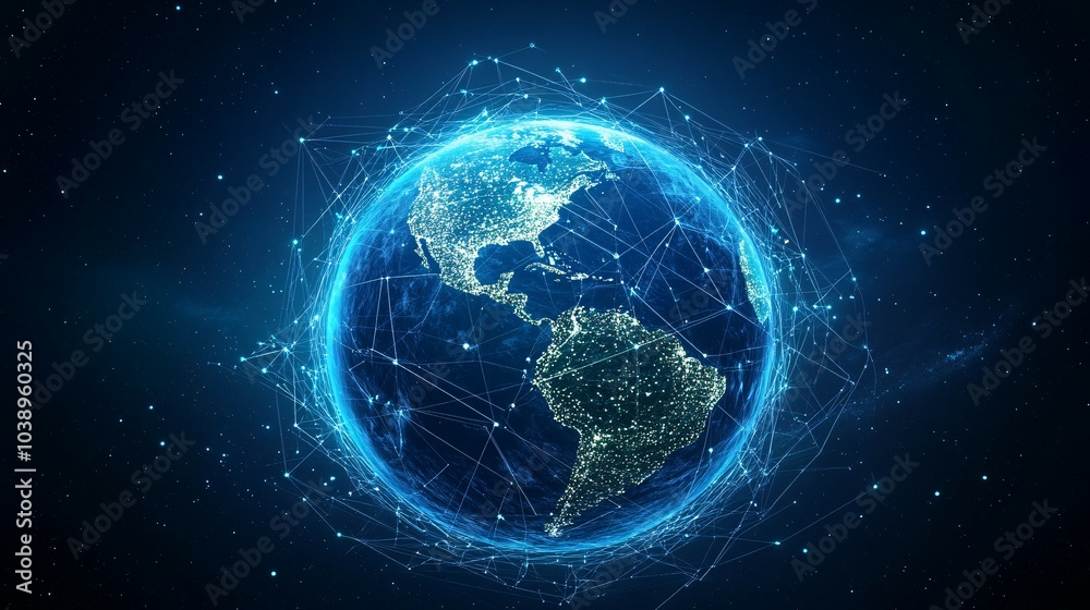 Obraz premium A Digital Representation of Earth with a Network of Lines Connecting Cities