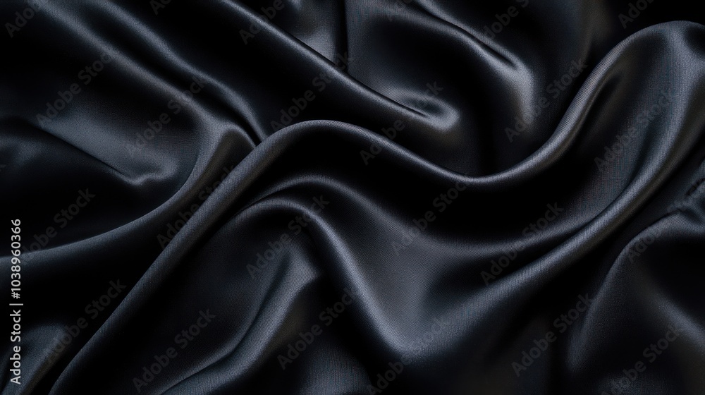 Abstract Black Silk Fabric Drapery with Smooth and Elegant Texture - Luxurious and Sleek Design with Draped Waves of Satin. Abstract Black Silk Fabric Drapery with Smooth and Elegant Texture - Luxurious and Sleek Design with Draped Waves of Satin.