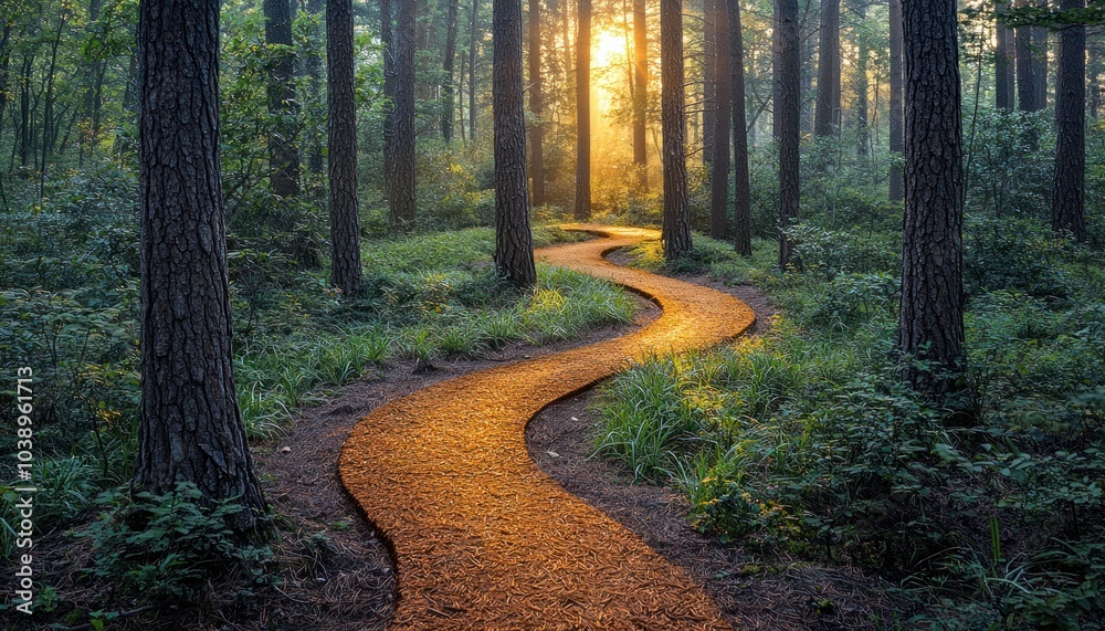 Obraz premium A Winding Path Through a Sunlit Forest