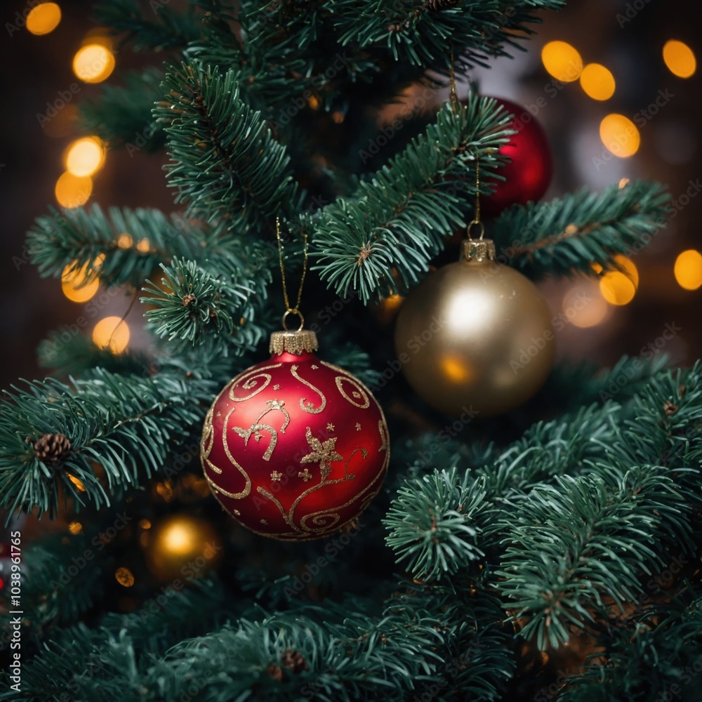 Fototapeta premium Joyful toys fill the holiday tree with happiness and love