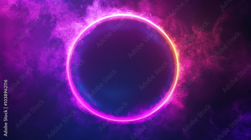 Glowing purple neon circle. Dark background Glowing purple neon circle. Dark background