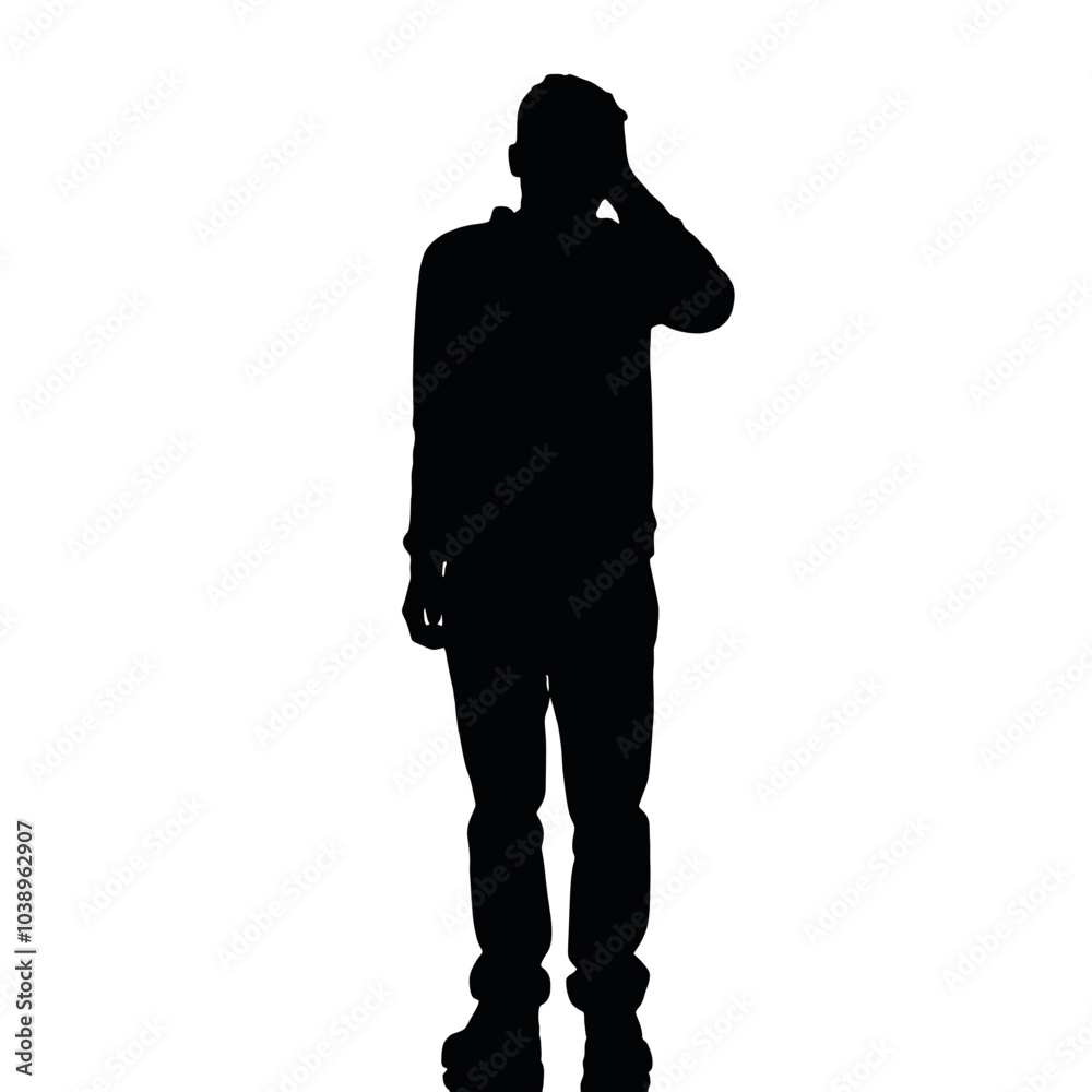 A silhouette of a person standing with their hands covering their face A silhouette of a person standing with their hands covering their face