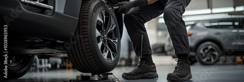 A professional mechanic inspects and changes tires