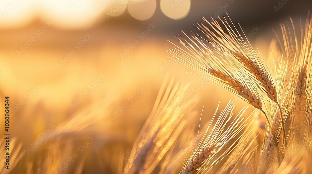 A sharp close-up of wheat field with focused sun in background and clear grass in foreground A sharp close-up of wheat field with focused sun in background and clear grass in foreground
