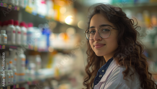 Une pharmacienne travaillant dans sa pharmacie