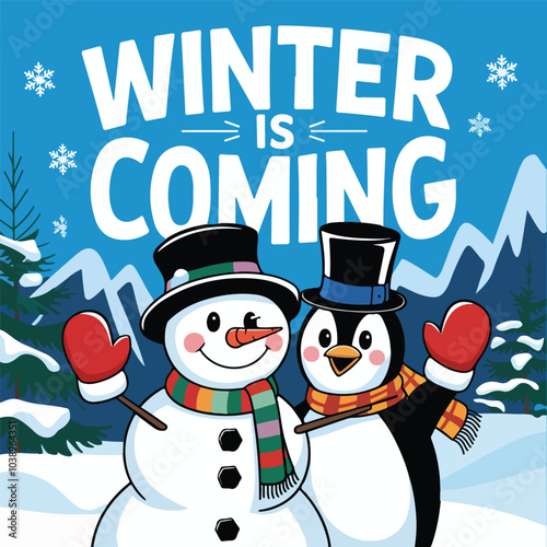 social media winter sale background with cute snowman