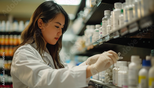 Une pharmacienne travaillant dans sa pharmacie
