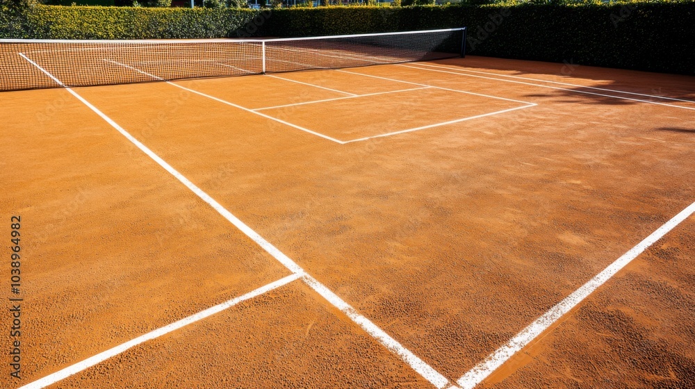 Obraz premium A tennis court's baseline and court markings, outdoor setting with sunny weather, Classic style