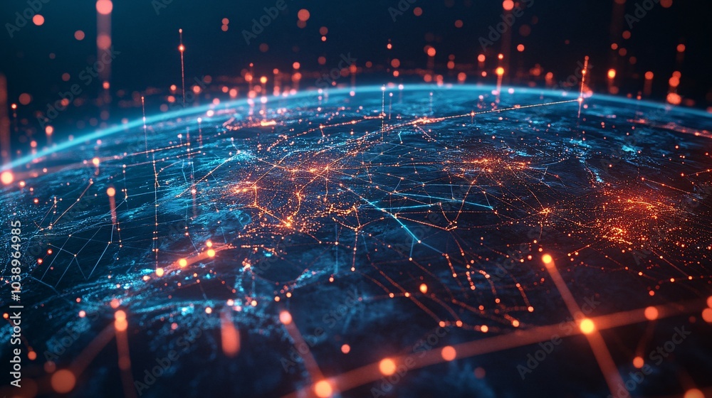 A Digital Representation of the Earth with Red and Blue Lines A Digital Representation of the Earth with Red and Blue Lines