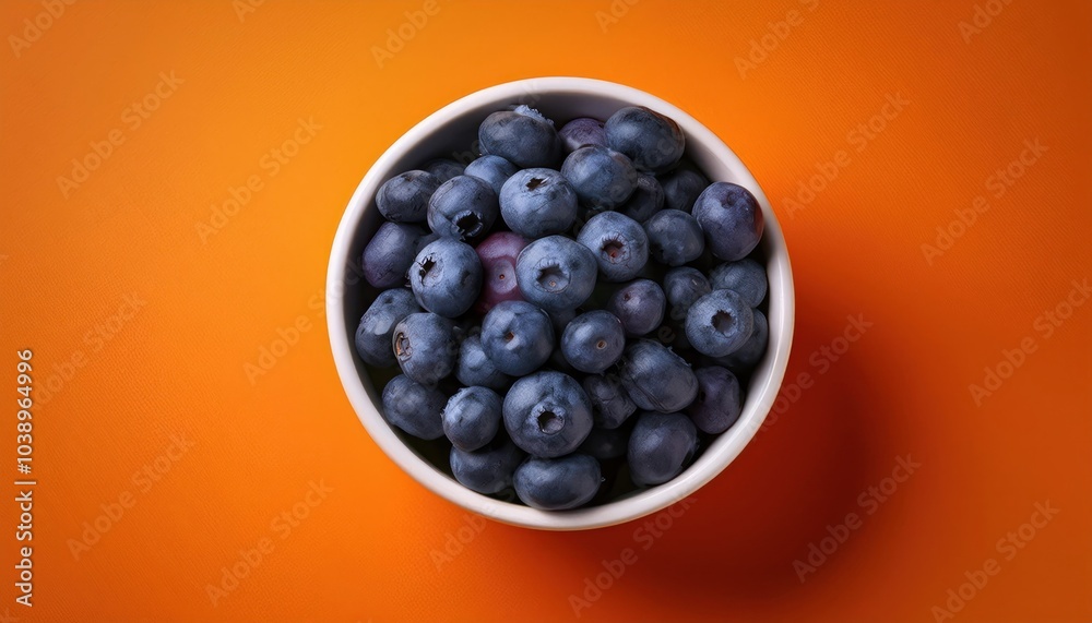 Bowl of Fresh Blueberries on Vibrant Orange Background – Showcasing Vivid Contrast Bowl of Fresh Blueberries on Vibrant Orange Background – Showcasing Vivid Contrast