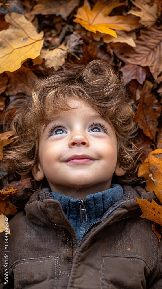 Portrait of a little boy in autumn leaves Portrait of a little boy in autumn leaves