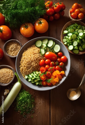 colorful array fresh vegetables wholesome grains vibrant bowl displaying freshness nutritional appeal, avocado, beans, beets, broccoli, carrots, cabbage