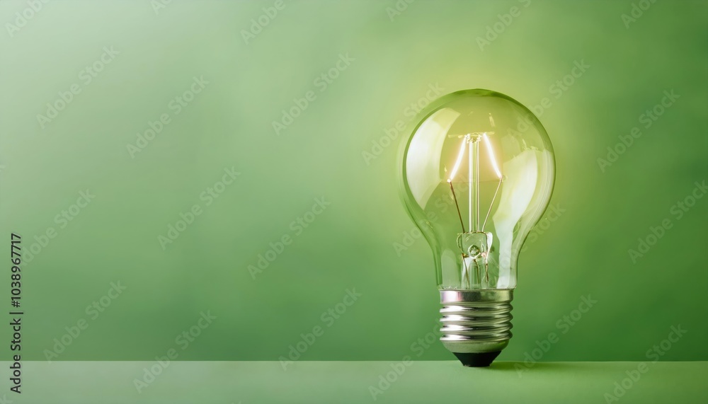 Bright Light Bulb Isolated on Pastel Green Background 3D Creative Concept
