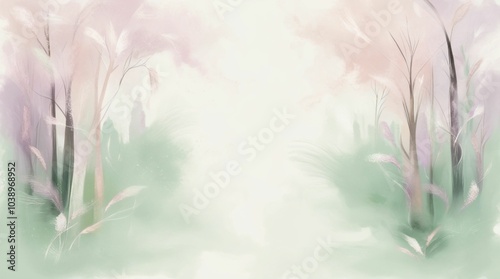 パステルカラーの森の風景抽象画
