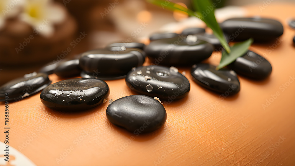 A BACK MASSAGE BY HOT STONE. GENERATIVE AI A BACK MASSAGE BY HOT STONE. GENERATIVE AI