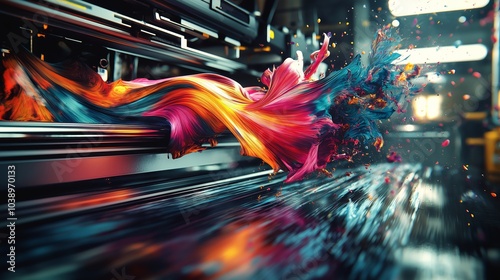 Wallpaper Mural A vivid explosion of colorful ink splattering from a printer, showcasing the vibrant and creative process of modern printing technology in action, Generative Ai Torontodigital.ca