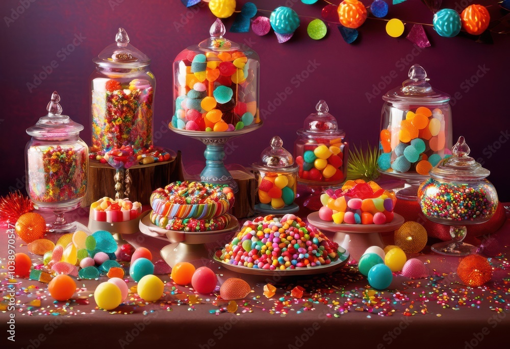 Fototapeta premium delightful vibrant candy assortment featuring various colorful packaging styles celebration joy, assorted, sweets, design, flavor, indulgent, desserts