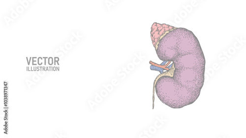 Healthy kidney internal organ ink drawing. Urology system medicine disease treatment. Future science technology hand drawn vector illustration