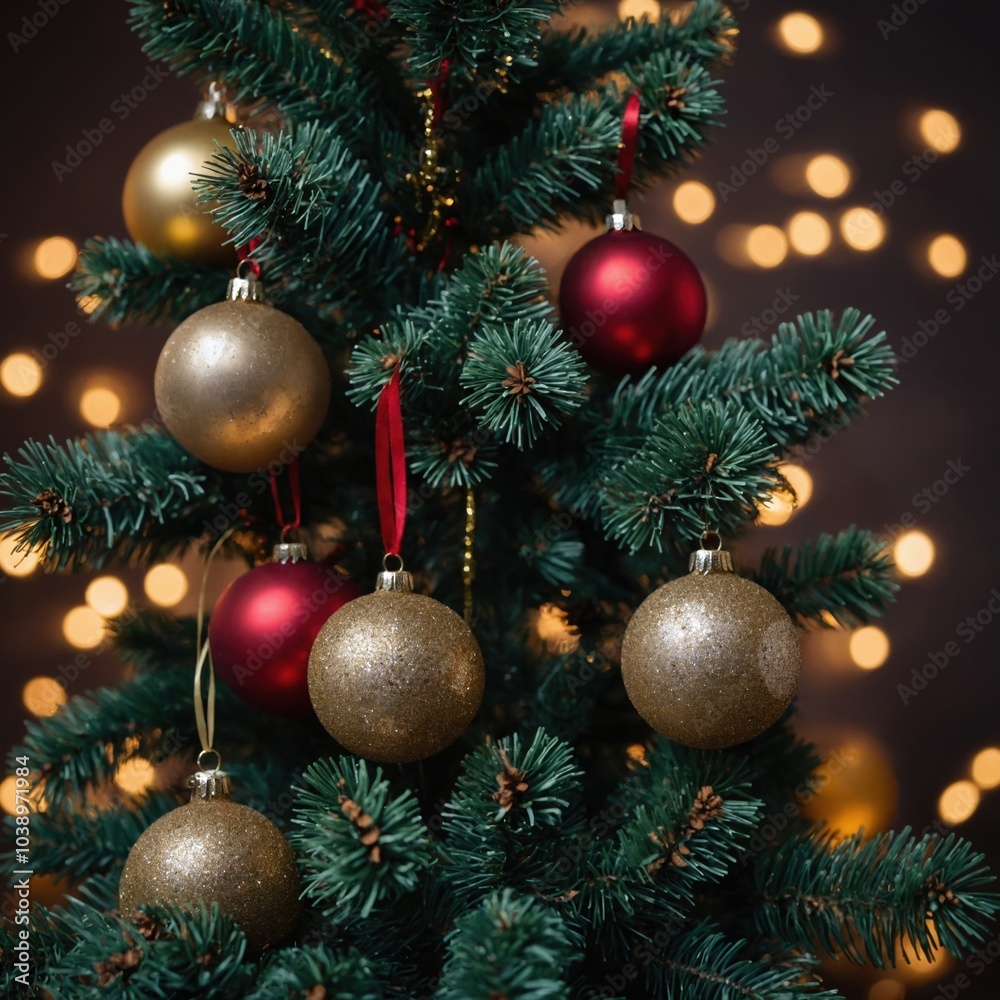 Fototapeta premium New year’s spirit lights up the holiday tree with bright decorations