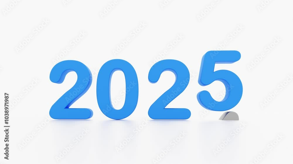 animation of 2025 new year, happy new year 2025, 3d illustration of 2025blue 3d text turning year from 2021 to 2022. white background with empty space for tex animation of 2025 new year, happy new year 2025, 3d illustration of 2025blue 3d text turning year from 2021 to 2022. white background with empty space for tex