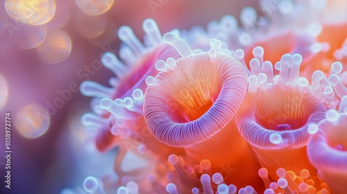 Close up view of a vibrant coral underwater, showcasing its delicate structure and colors