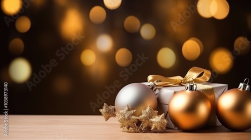 New Year background and studio with all toys, gifts and Christmas tree, candles, no people, space for text.