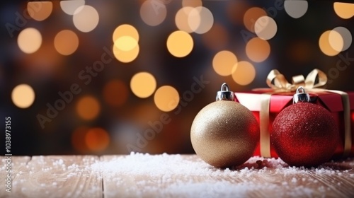 New Year background and studio with all toys, gifts and Christmas tree, candles, no people, space for text.