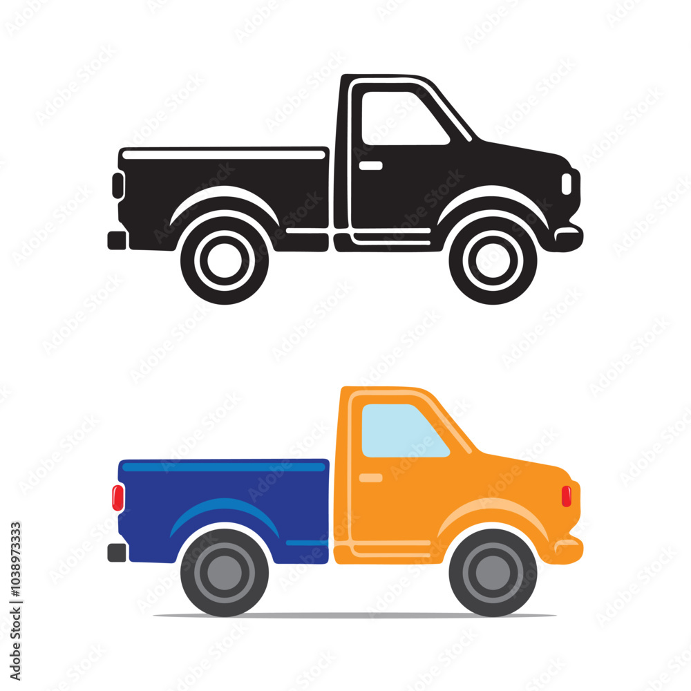 Pic up Car Vector And Silhouette, Icon Style Design In illustration. Pic up Car Vector And Silhouette, Icon Style Design In illustration.