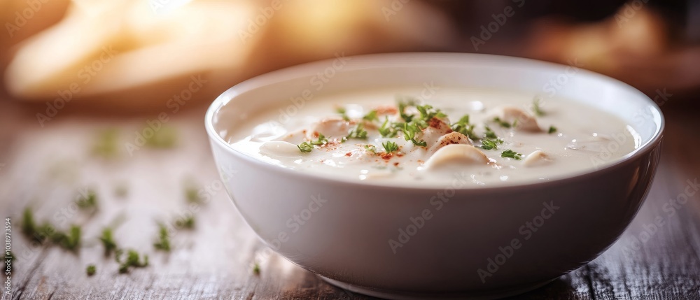 A bowl of creamy soup with herbs and spices, ready to be enjoyed. A bowl of creamy soup with herbs and spices, ready to be enjoyed.