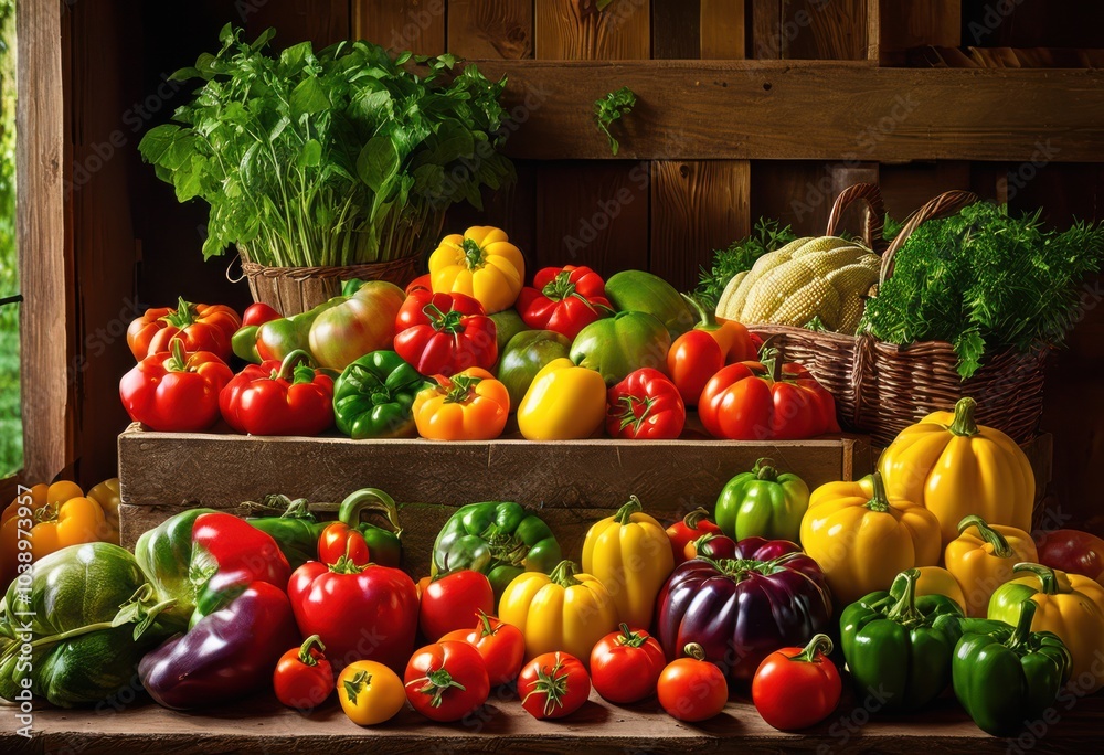 vibrant showcase farm fresh produce bathed natural light highlighting rich colors textures wooden display, organic, fruits, vegetables, colours, diverse vibrant showcase farm fresh produce bathed natural light highlighting rich colors textures wooden display, organic, fruits, vegetables, colours, diverse