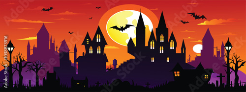 Halloween Night Silhouette Haunted Village