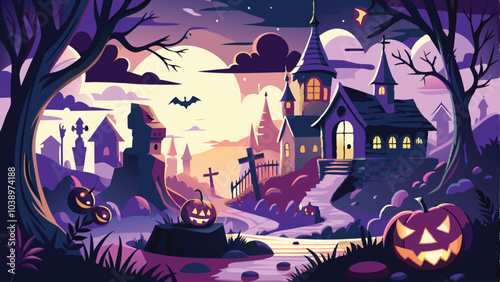 Haunted Halloween Village Under Moonlight