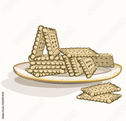 Plate full of biscuits butter english cookies illustration on white background