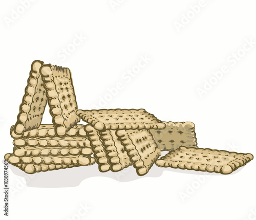 Plate full of biscuits butter english cookies illustration on white background