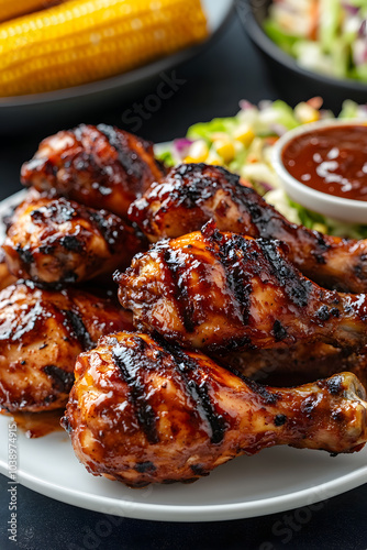 Plate of Grilled Chicken Drumsticks: Deliciously Cooked, Perfect for Summer BBQs and Family Dinners.