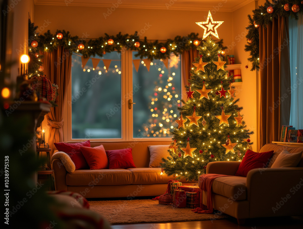Gemütliches Wohnzimmer mit Weihnachtsbaum
Gemütliches Wohnzimmer mit Weihnachtsbaum