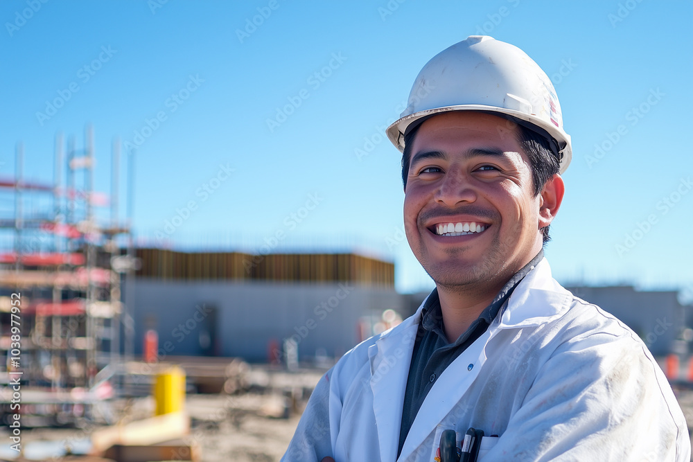 Portrait of engineer standing in front of construction site Portrait of engineer standing in front of construction site