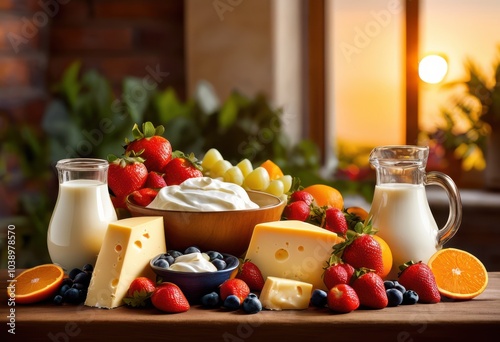 vibrant display lush dairy products surrounded colorful backgrounds highlighting fresh flavor rich texture eye catching presentation, butter, milk, cheese