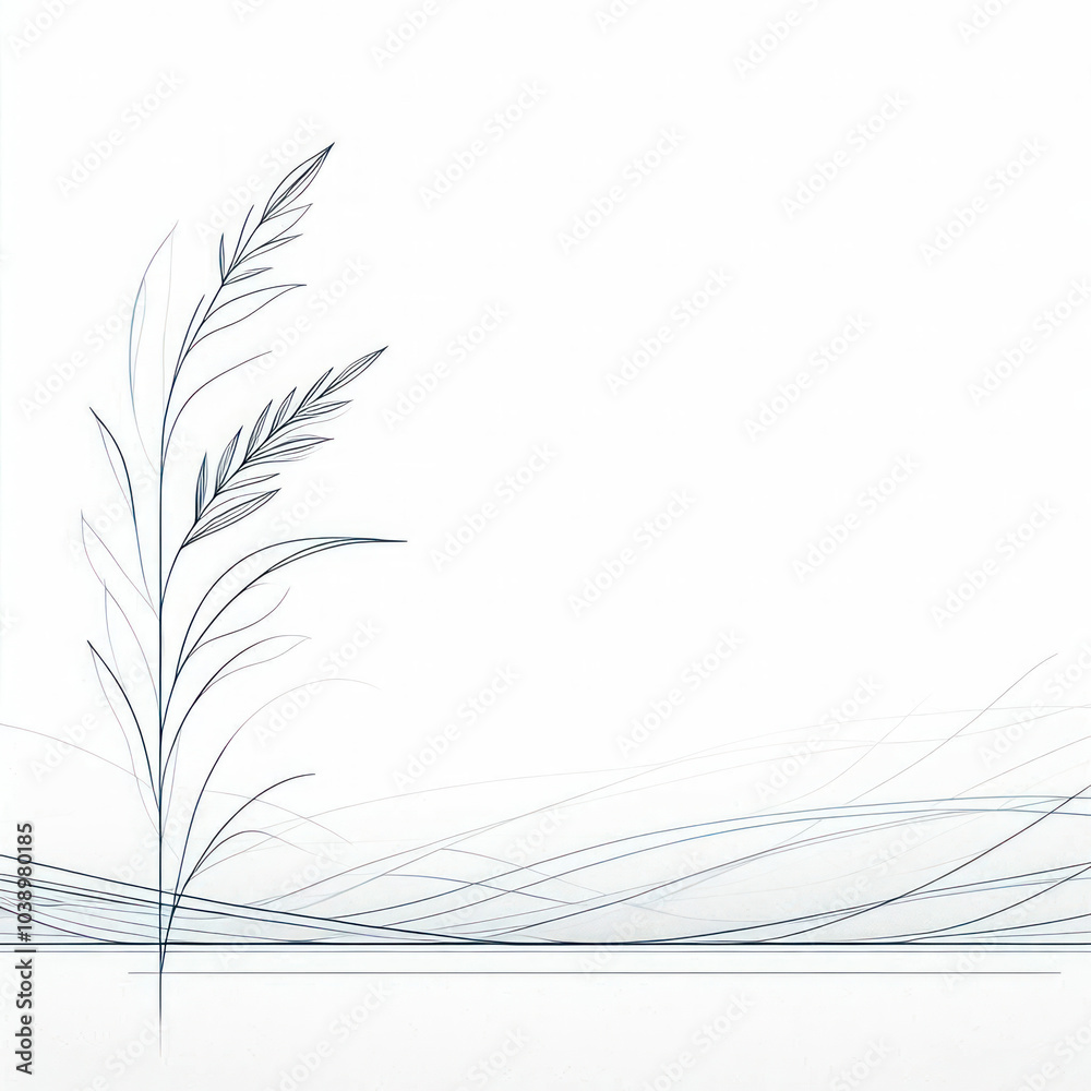 A thin blade of grass against the background of a minimalistic landscape. A thin blade of grass against the background of a minimalistic landscape.