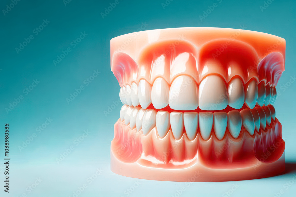 Obraz premium Jaw and teeth on a clean background. Space for text.