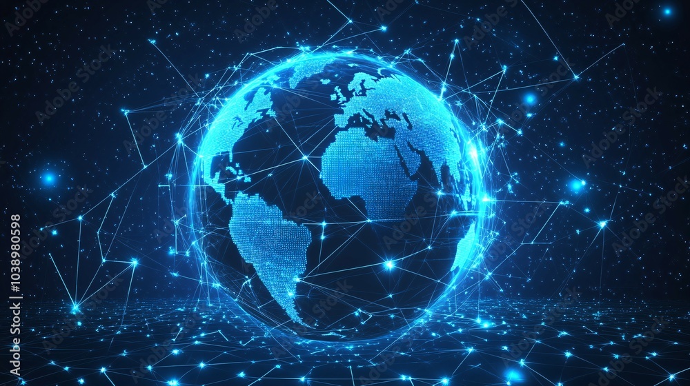 A Digital Globe Connected by a Network of Lines and Points A Digital Globe Connected by a Network of Lines and Points