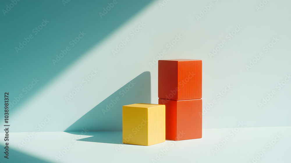 Colourful Wooden Toy Blocks Casting Shadows: Playful Educational Toys for Creative Learning and Imaginative Play Colourful Wooden Toy Blocks Casting Shadows: Playful Educational Toys for Creative Learning and Imaginative Play